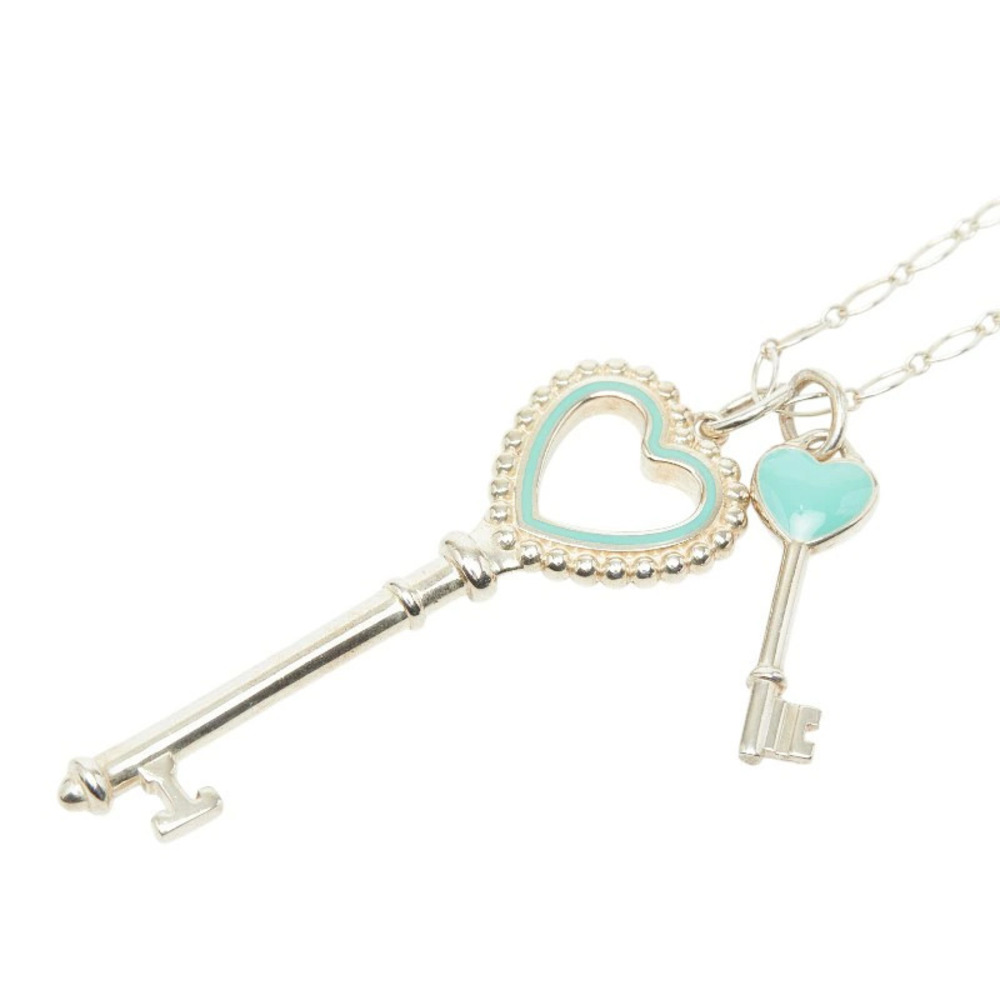 Tiffany Co Heart Key Motif Long Necklace Silver Blue Enamel TIFFANYCo
